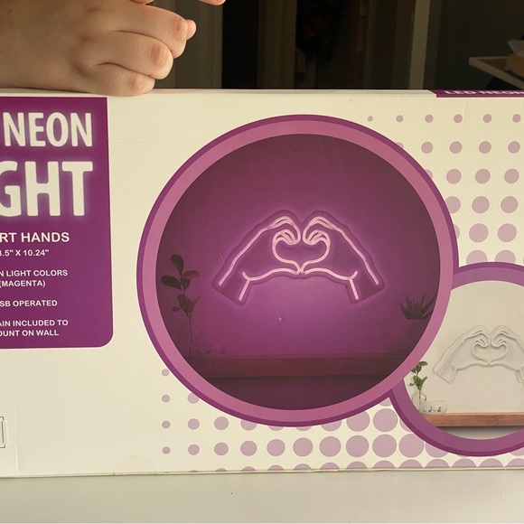 Purple Neon Heart Hands Light NEW - Picture 1 of 4